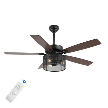 Max 52" Farmhouse Industrial Iron/Wood Mobile-App/Remote-Controlled LED Ceiling Fan - JONATHAN Y